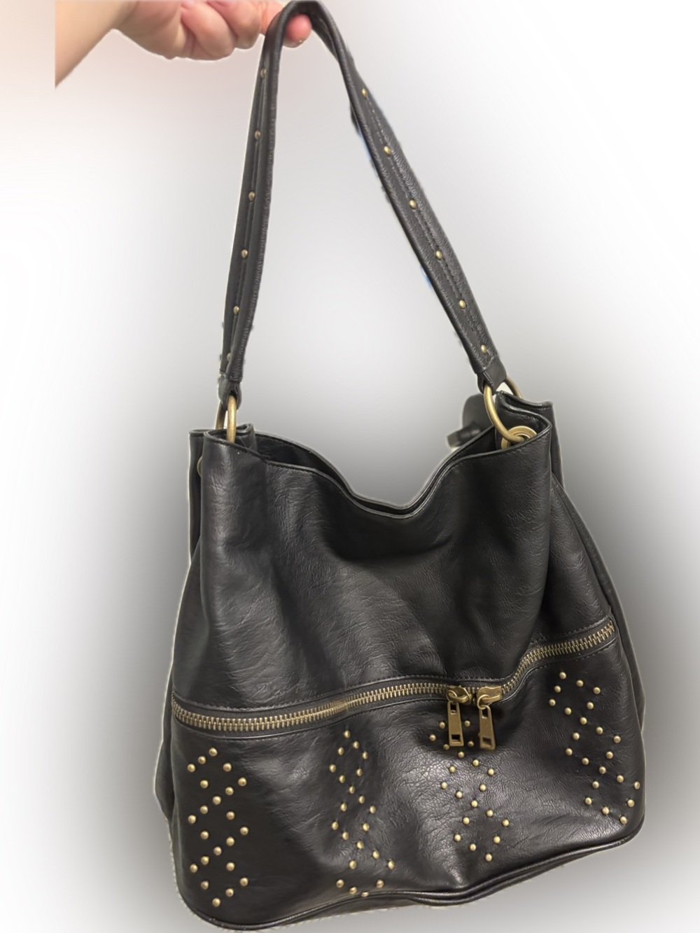 INC International Concepts Black Studded Shoulder Hobo Bag